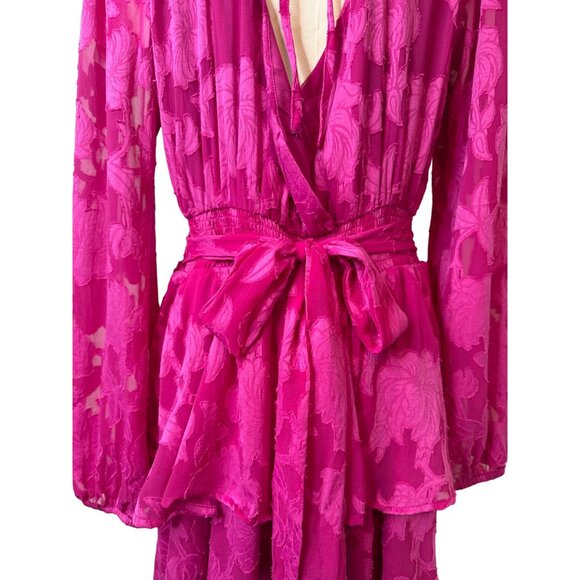 NWT Band Of The Free Large  Fuchsia Pink Textured Long Sleeve Mini Dress - Picture 12 of 16